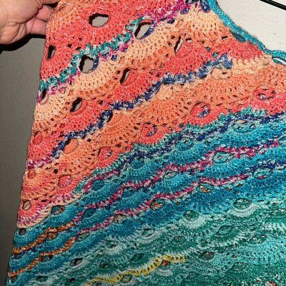 Handmade multi colored crochet swim sarong cover up - Picture 4 of 5